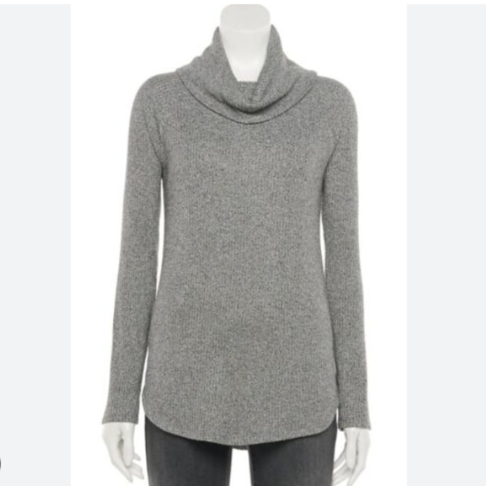 Sonoma Gray Ribbed Cowl Neck Top S